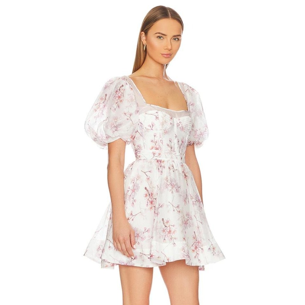 Bardot White Mini Dress with Pink Floral Print